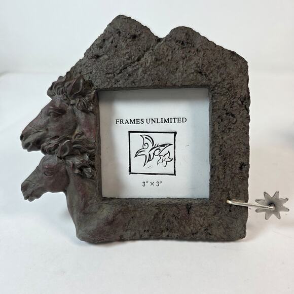 Rustic Western set of 2 Wild Horses Vintage Frames Unlimited 3x3 picture frames - Picture 3 of 13